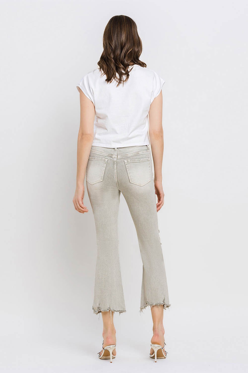 Distressed Raw Hem Cropped Flare Jeans | Jeans - CHANELIA