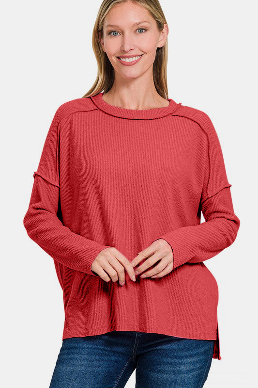 Éclat Scarlet Seam Sweater front view, cozy and chic style