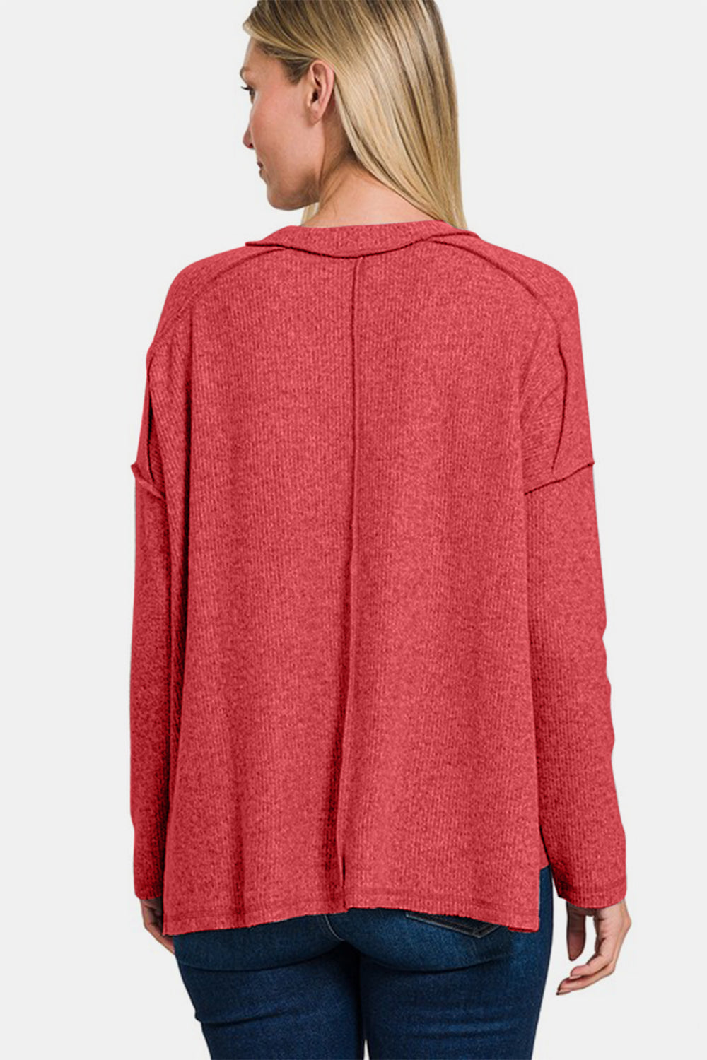 Éclat Scarlet Seam Sweater back view showcasing modern design