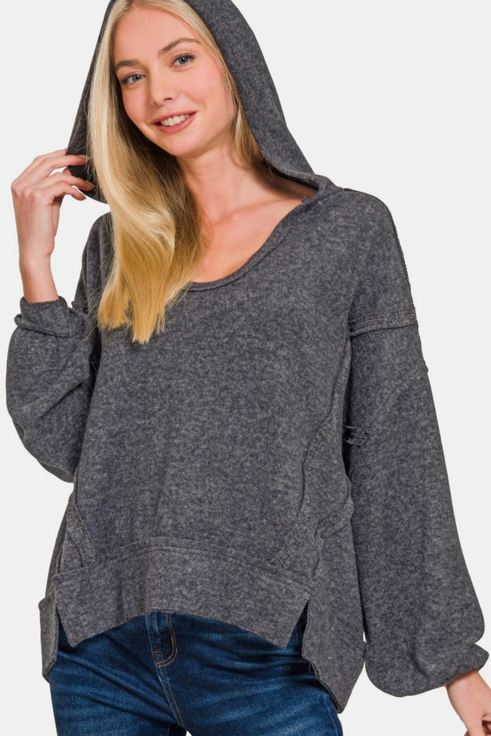 Elysian Brushed Seam Luxe Hoodie with hood up