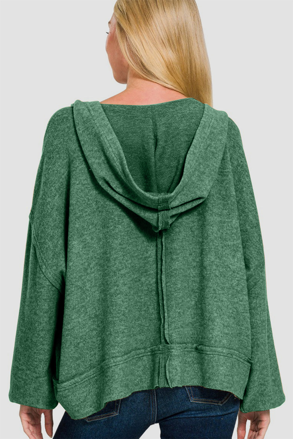 Étoile Luxe Hacci Hoodie in green, back view with hood