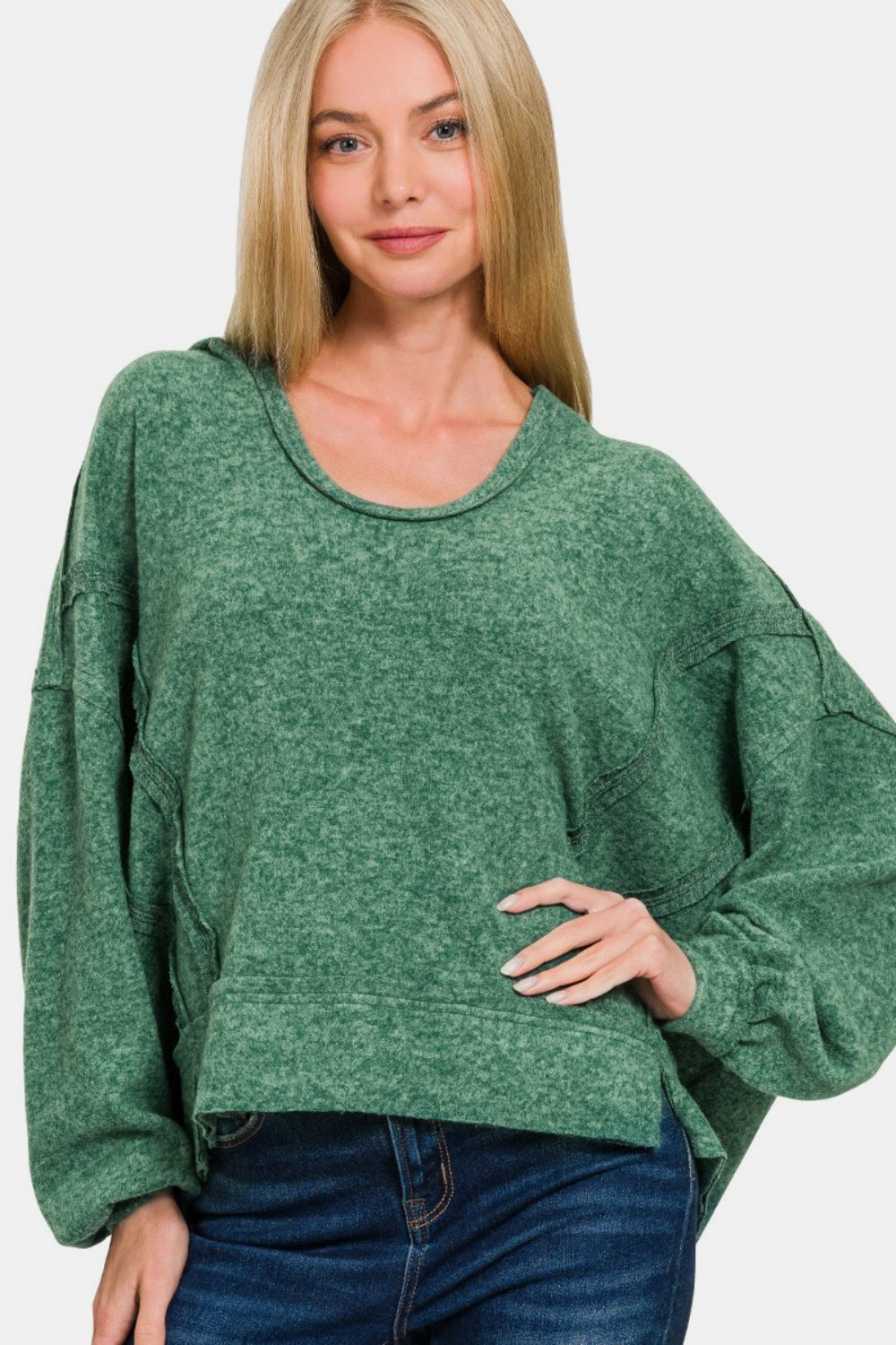 Étoile Luxe Hacci Hoodie in green, front view without hood