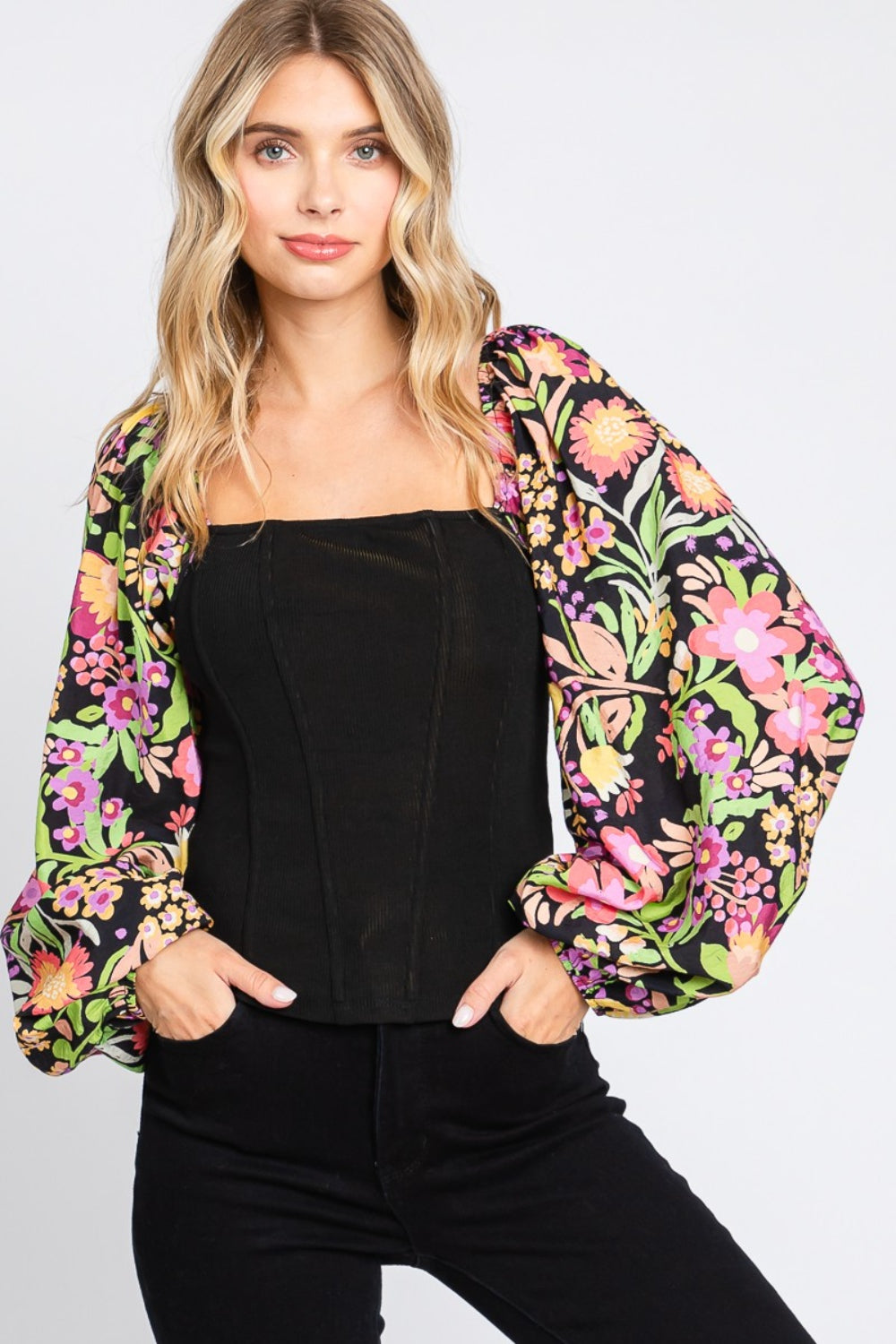 Floral Balloon Sleeve Blouse | Blouse - CHANELIA