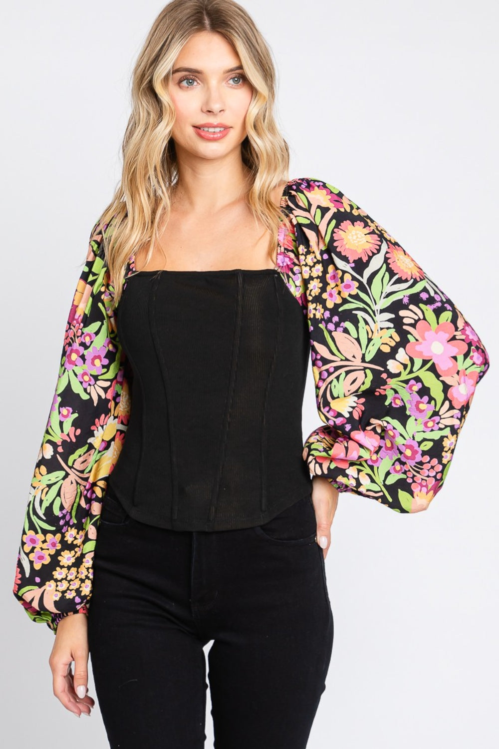 Floral Balloon Sleeve Blouse | Blouse - CHANELIA