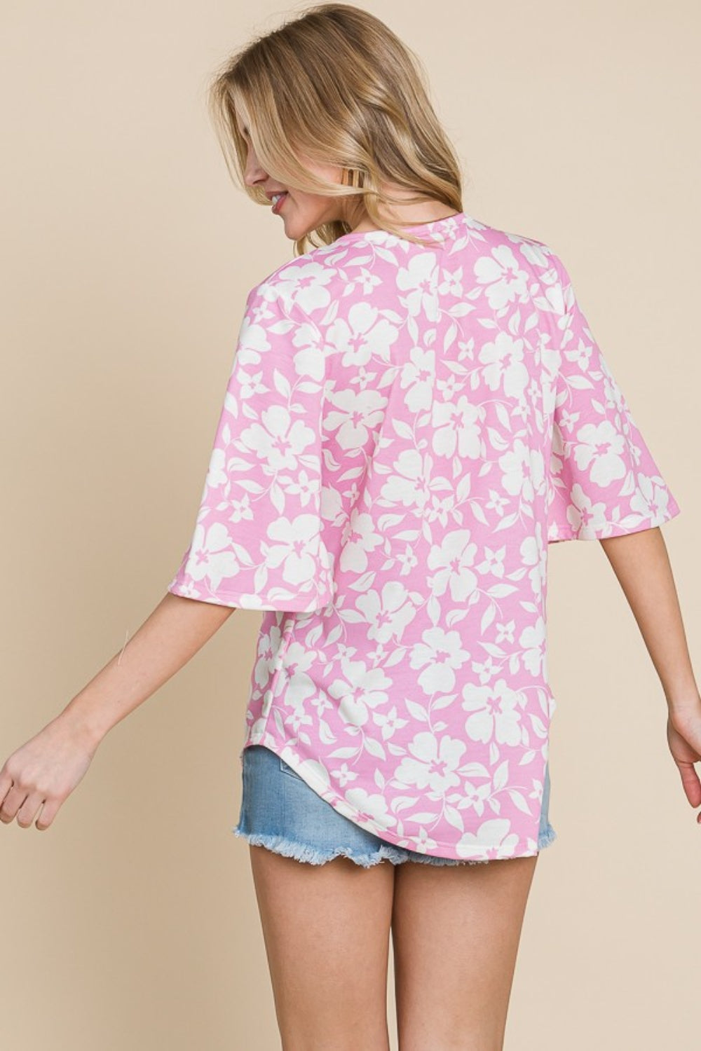 Floral Decorative Button V-Neck Top | Top - CHANELIA