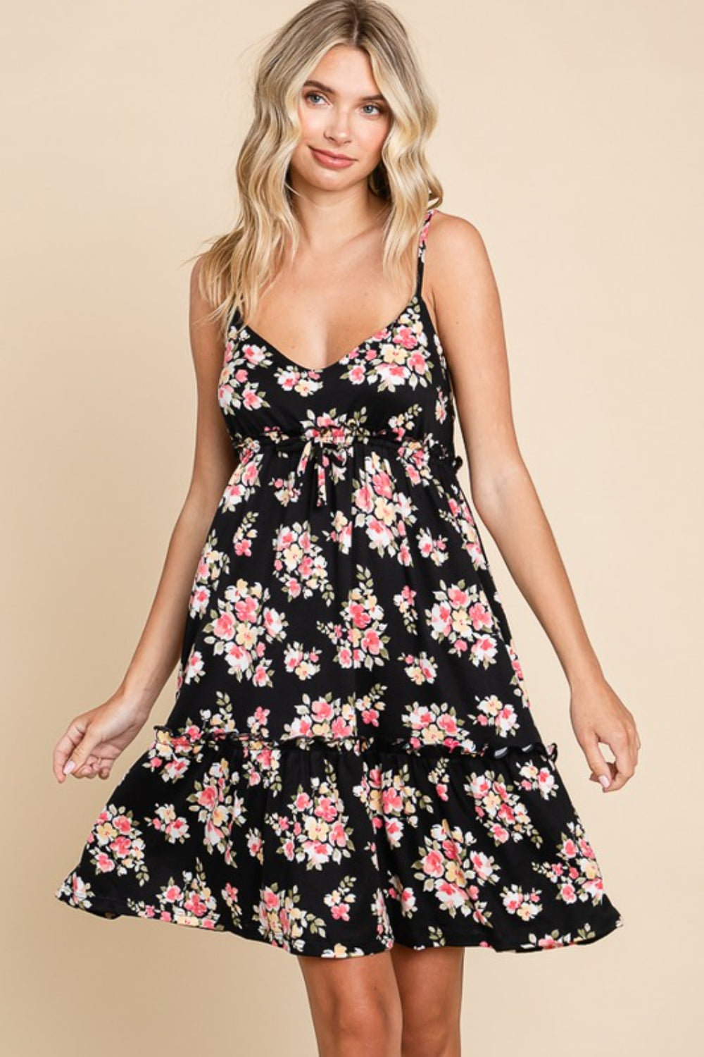 Floral Frill Cami Dress - Black / S