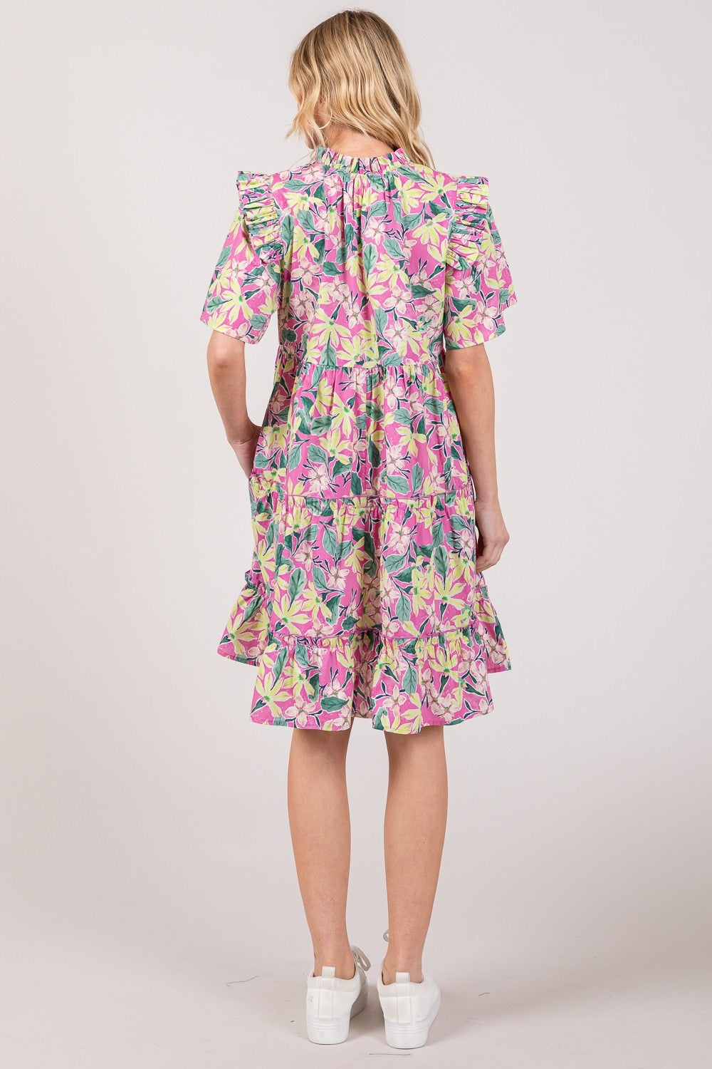 Floral Ruffle Short Sleeve Dress | Dress - CHANELIA