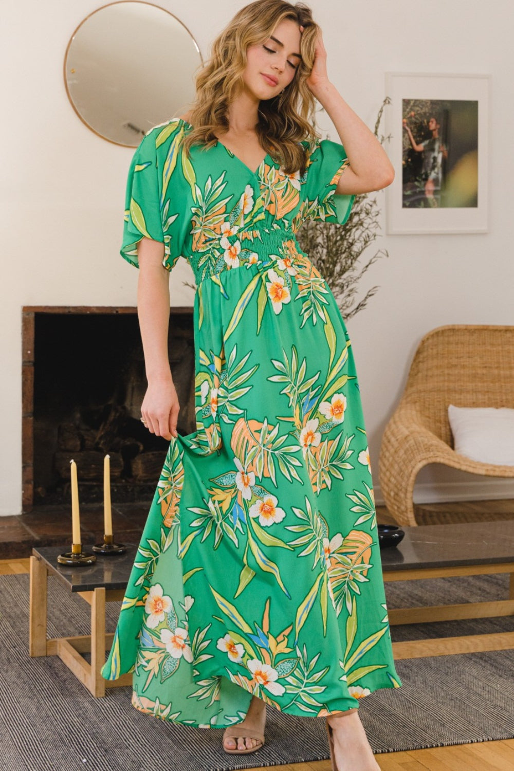 Floral Maxi Dress - Boho Chic Smocked Style