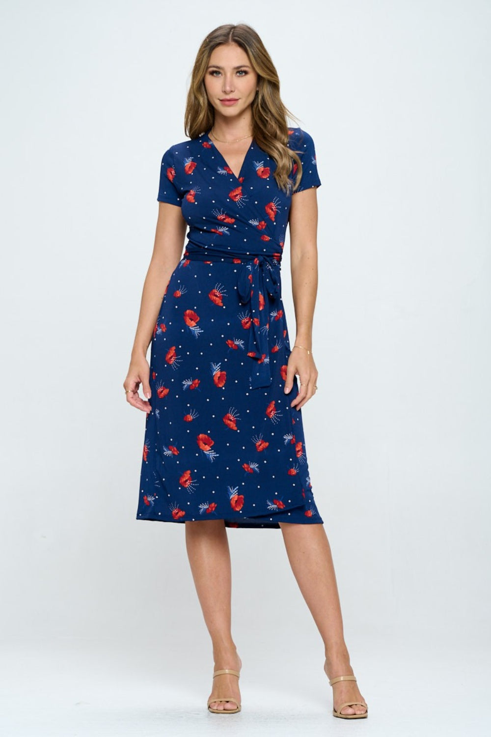 Floral Tie Front Surplice Short Sleeve Dress | Dress - CHANELIA