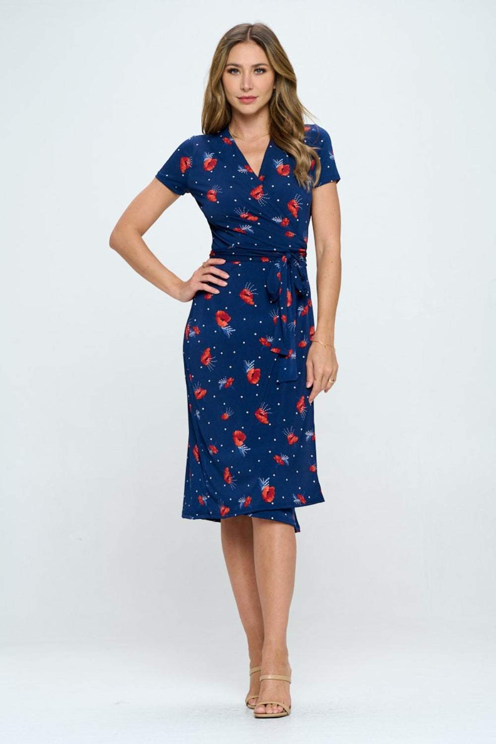 Floral Tie Front Surplice Short Sleeve Dress | Dress - CHANELIA