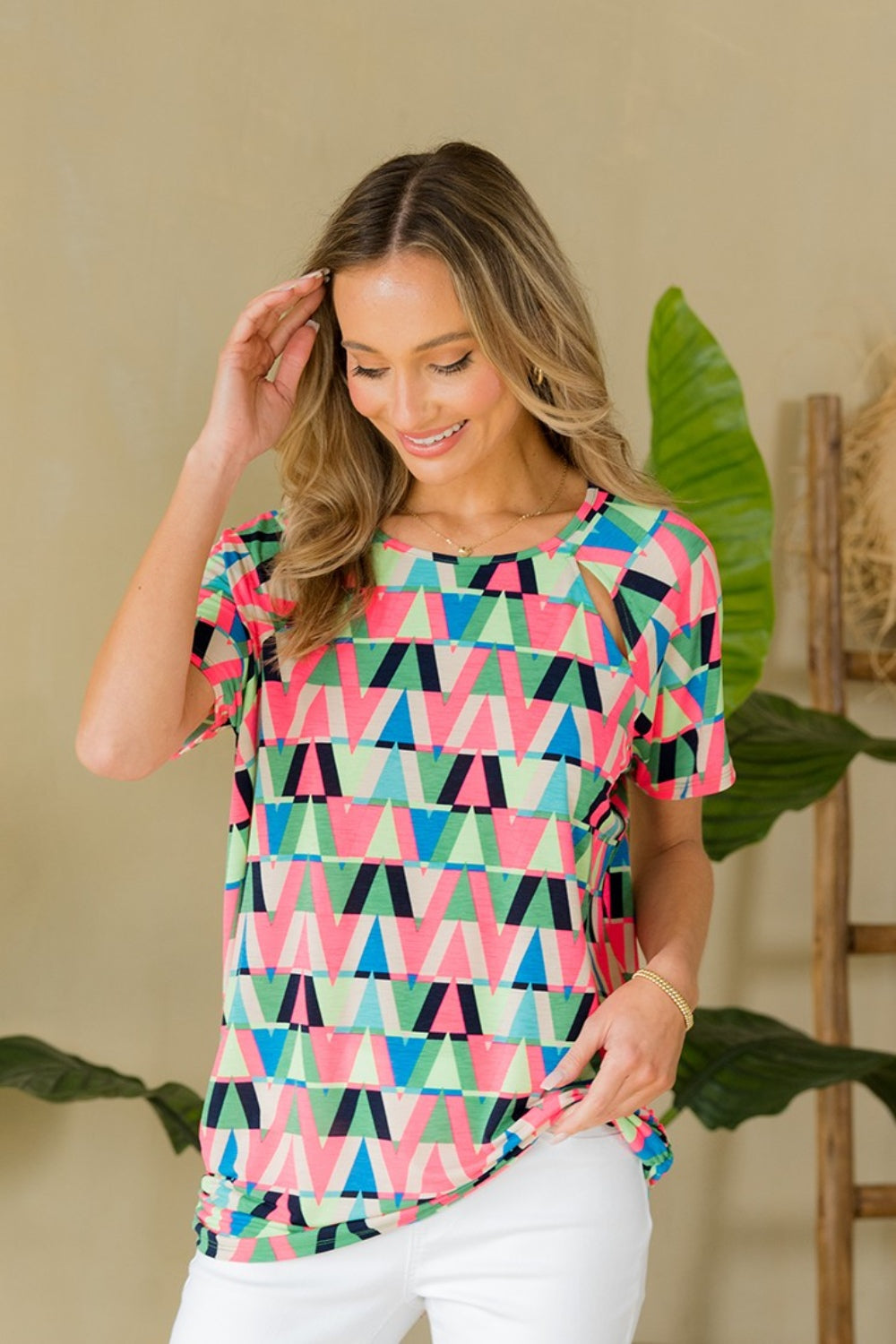 Geometric Round Neck Top | Top - CHANELIA