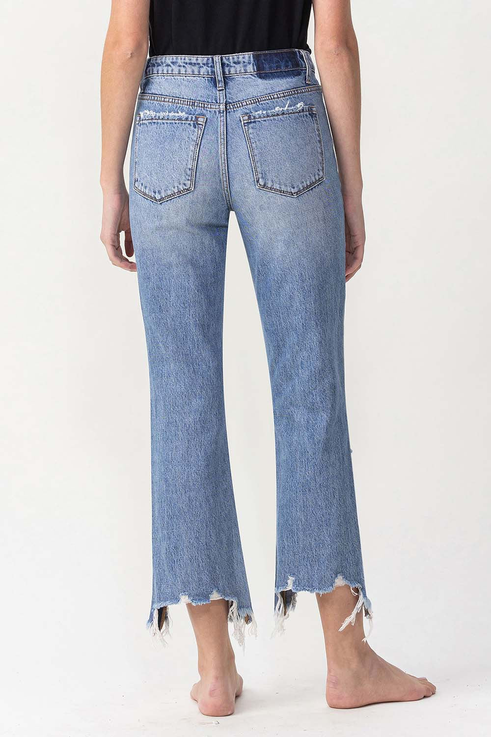 High Rise Distressed Straight Jeans | Jeans - CHANELIA