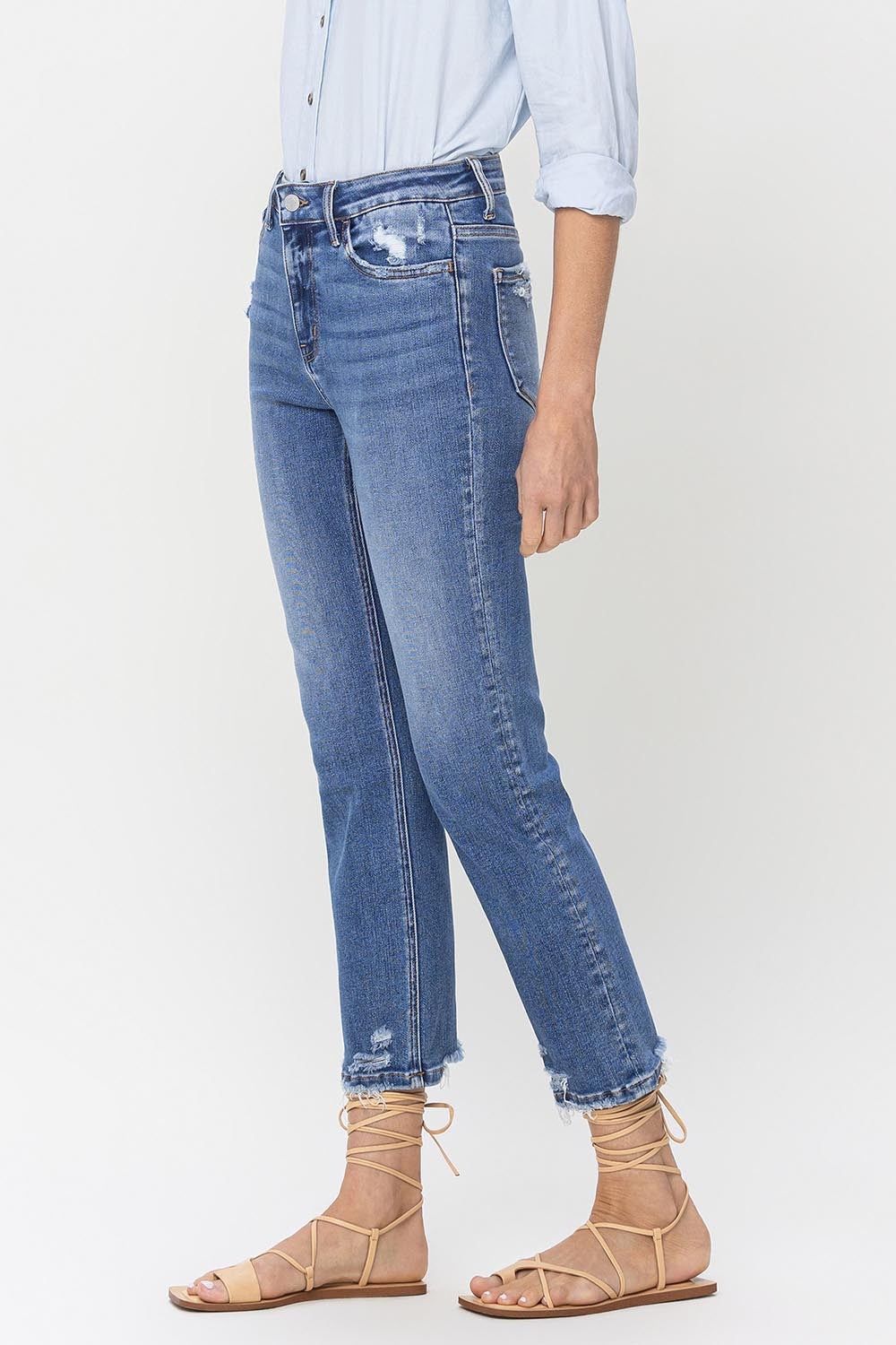 High Rise Raw Hem Straight Jeans | Jeans - CHANELIA