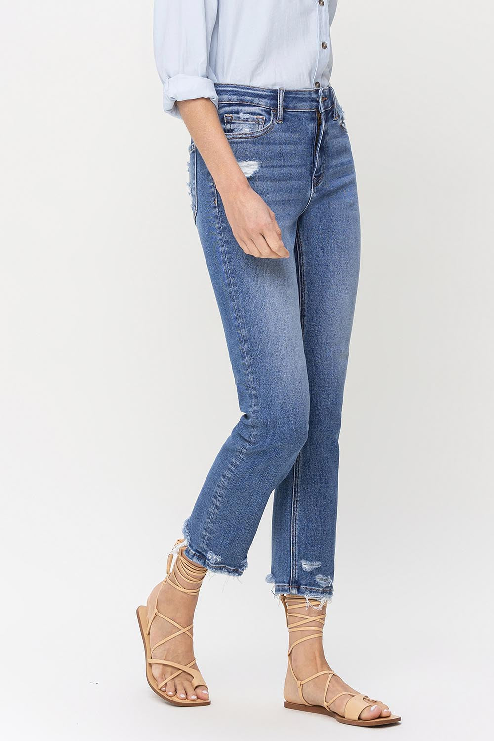 High Rise Raw Hem Straight Jeans | Jeans - CHANELIA