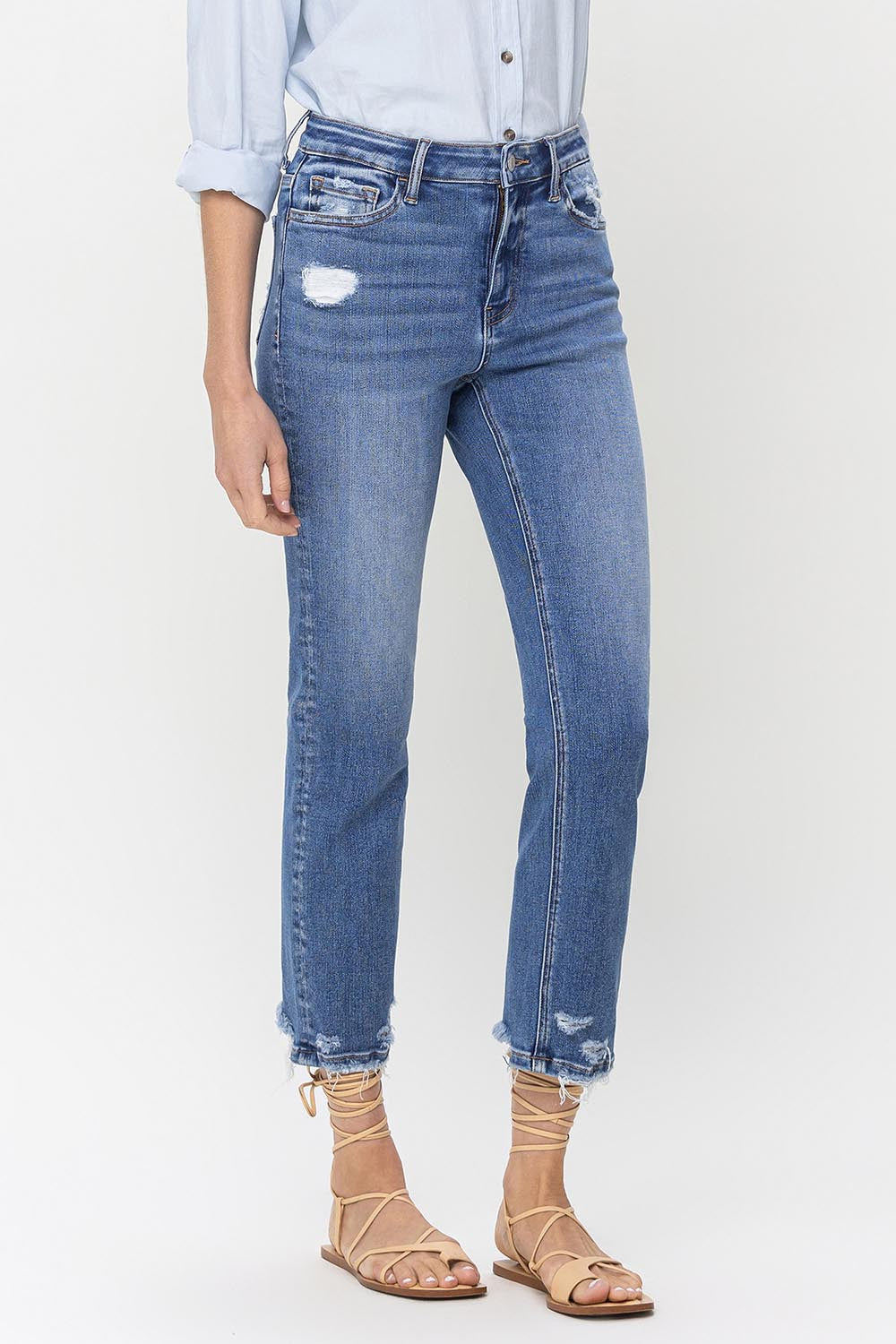 High Rise Raw Hem Straight Jeans | Jeans - CHANELIA