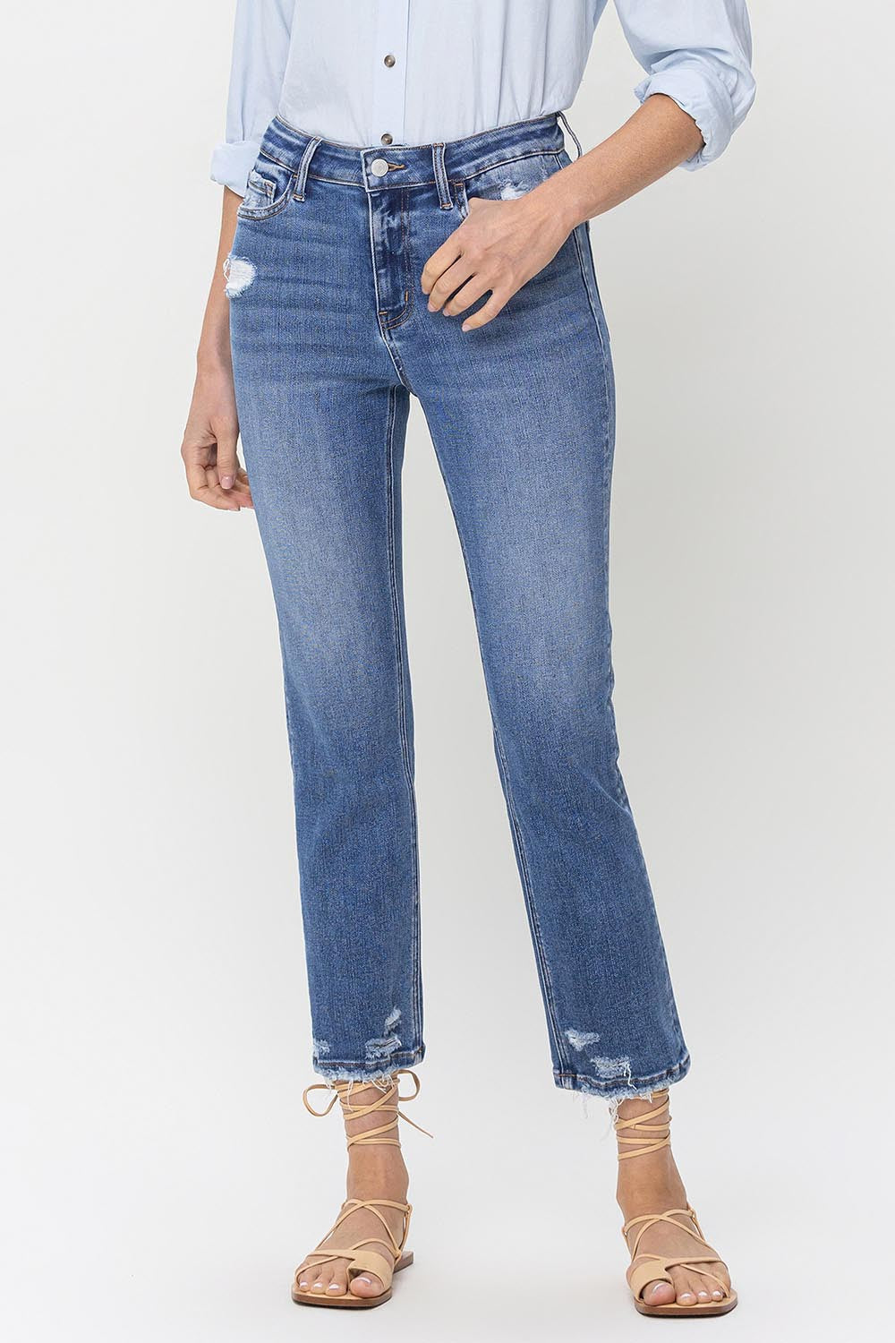 High Rise Raw Hem Straight Jeans | Jeans - CHANELIA