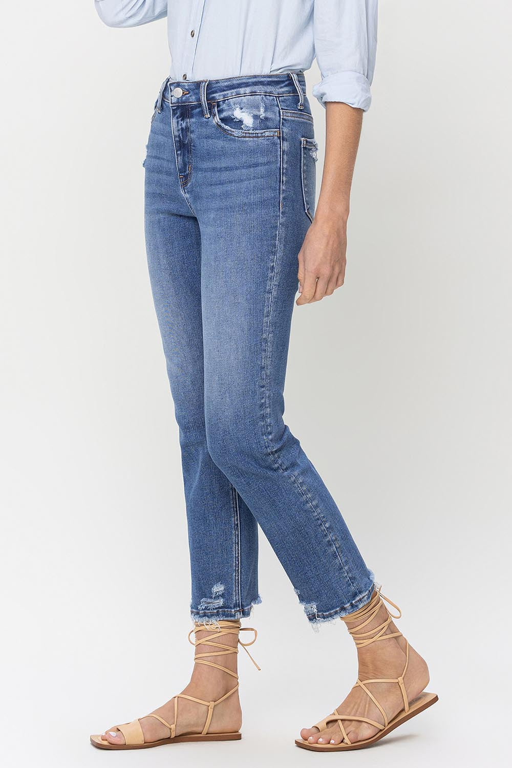 High Rise Raw Hem Straight Jeans | Jeans - CHANELIA