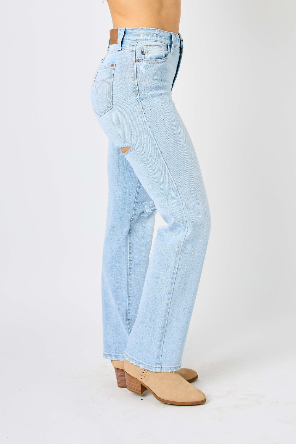 High Waist Distressed Straight Jeans | Jeans - CHANELIA