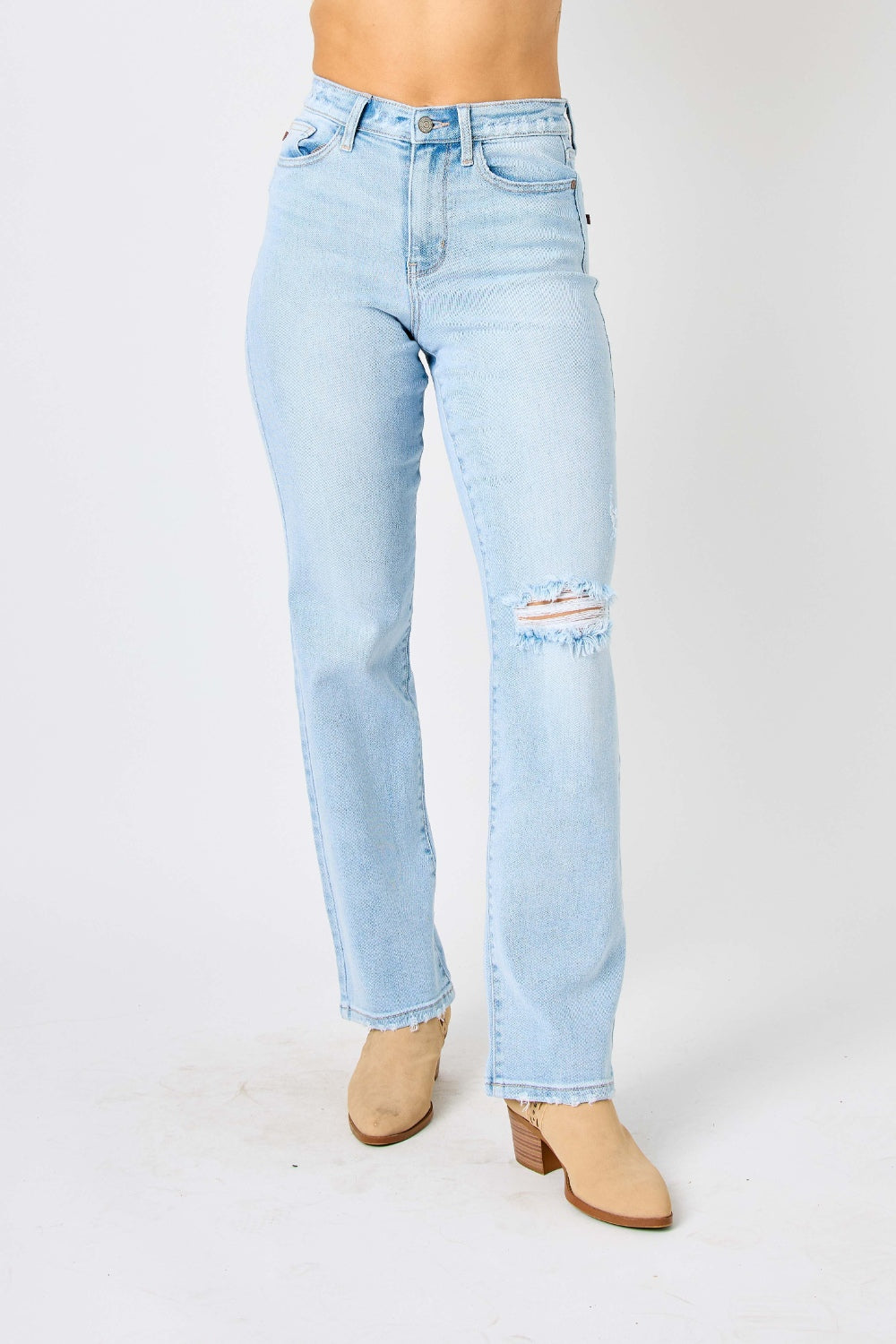 High Waist Distressed Straight Jeans | Jeans - CHANELIA