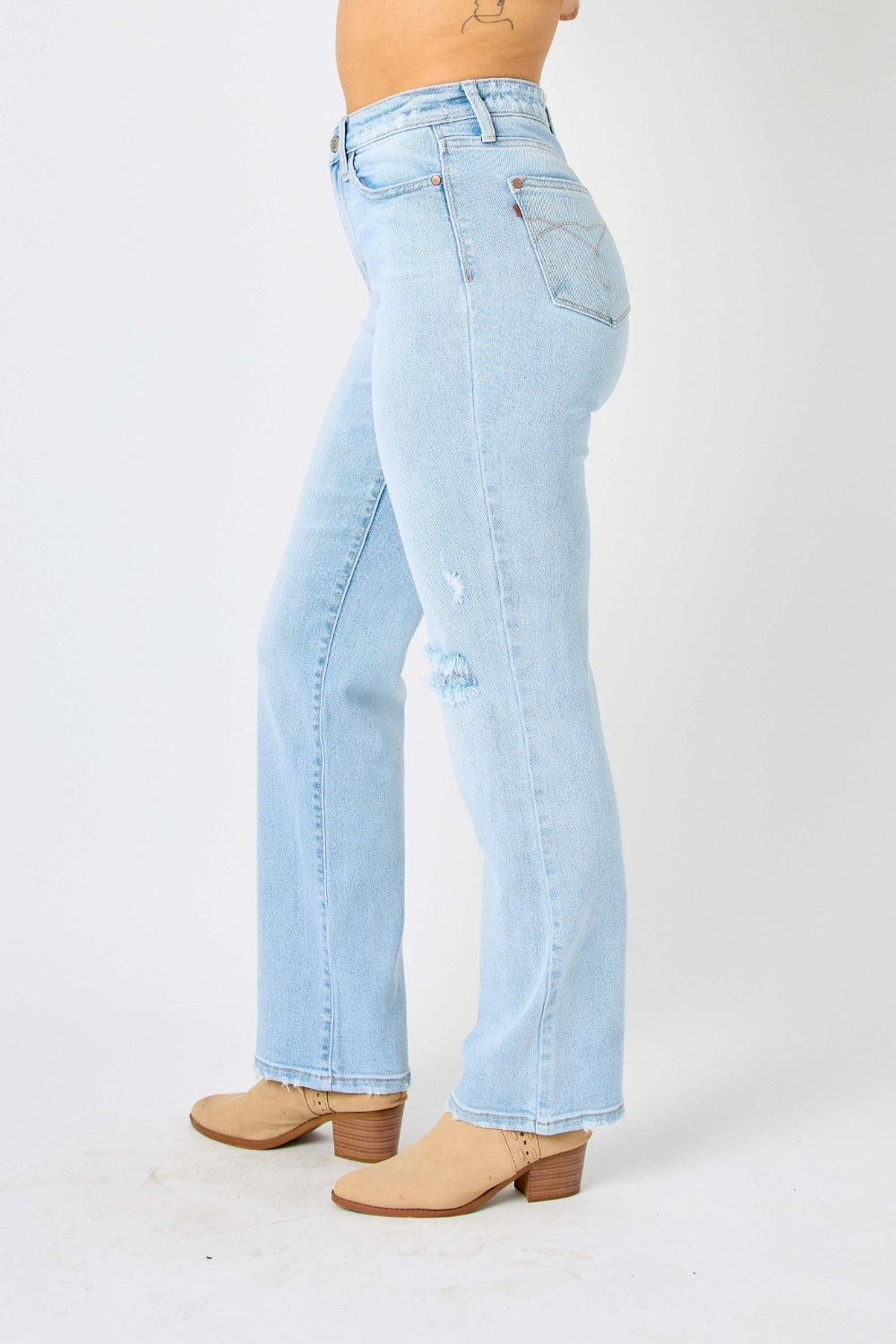 High Waist Distressed Straight Jeans | Jeans - CHANELIA