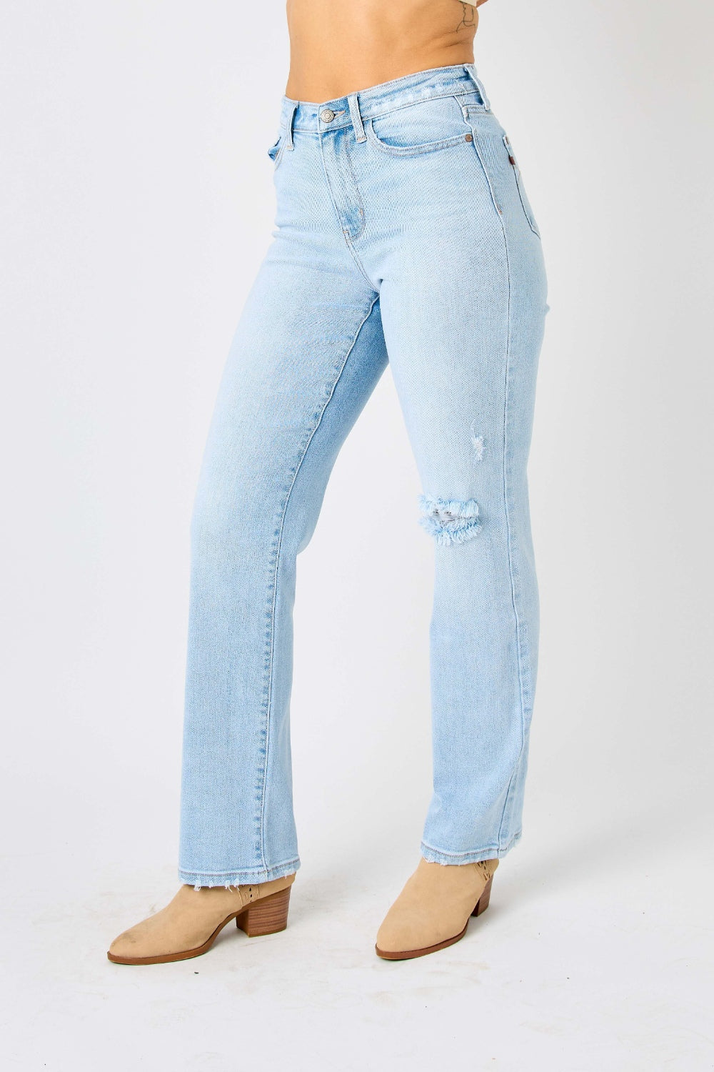 High Waist Distressed Straight Jeans | Jeans - CHANELIA