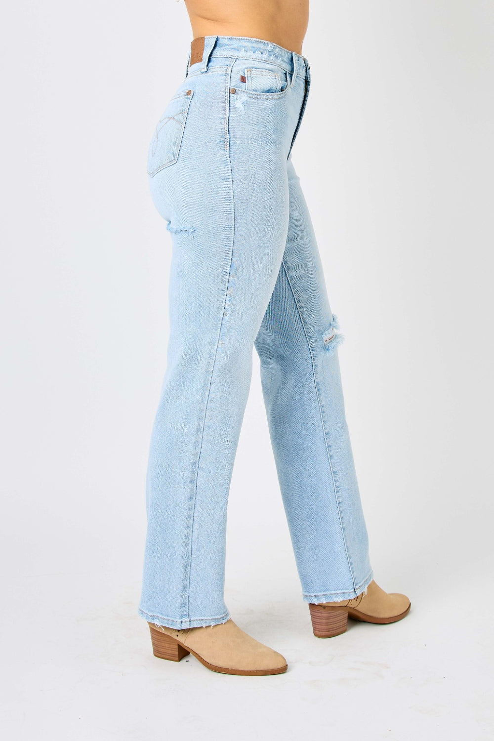 High Waist Distressed Straight Jeans | Jeans - CHANELIA