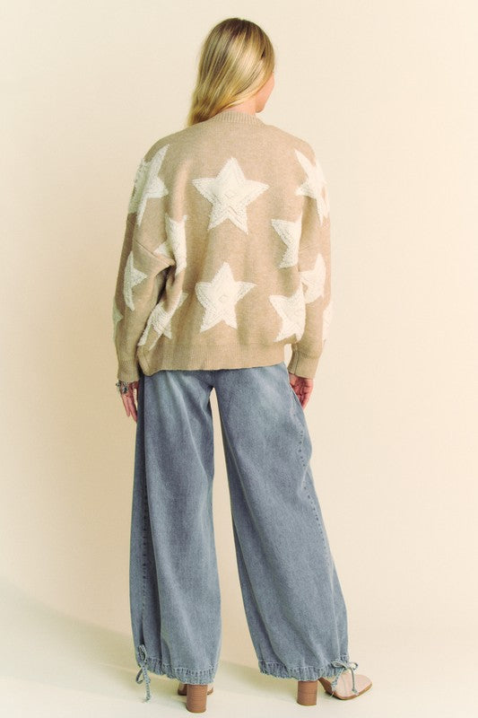 Back view of L'Étoile Fuzz Cardigan with stars