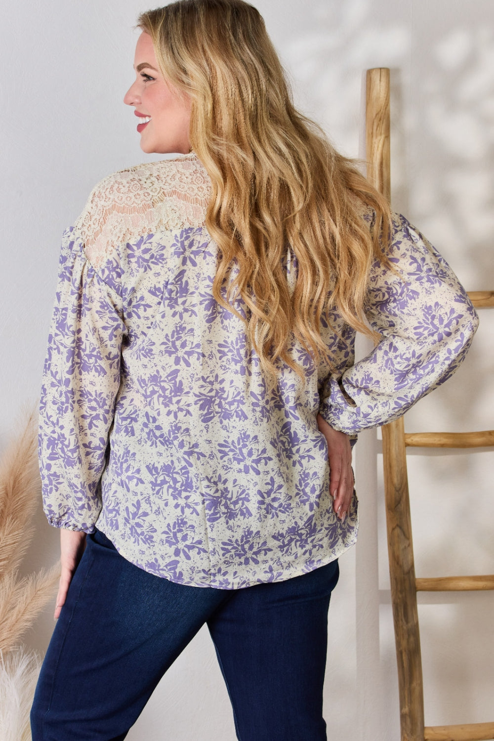 Full Size Lace Detail Printed Blouse | Blouse - CHANELIA