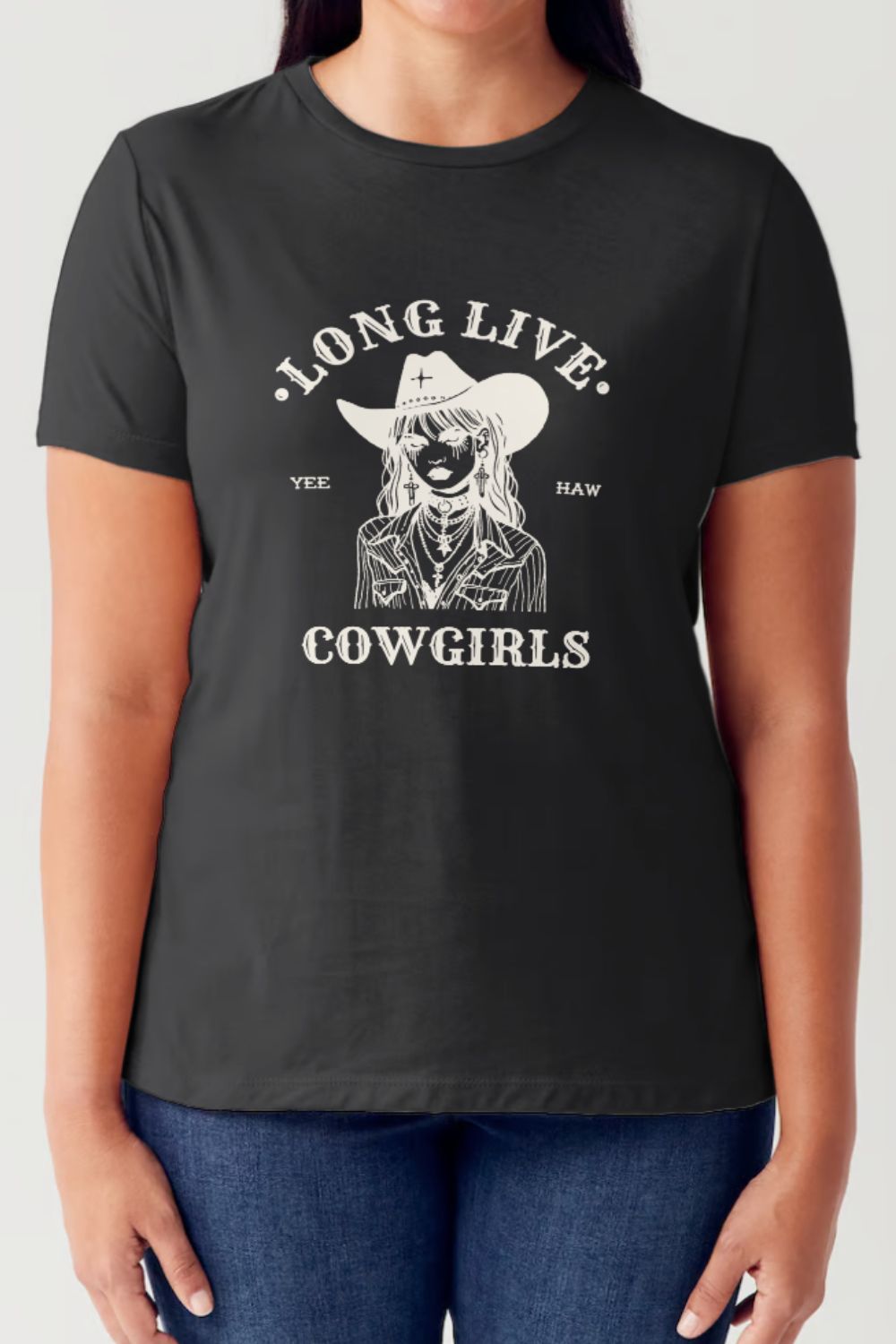 Black Long Live Cowgirls Graphic Tee front view