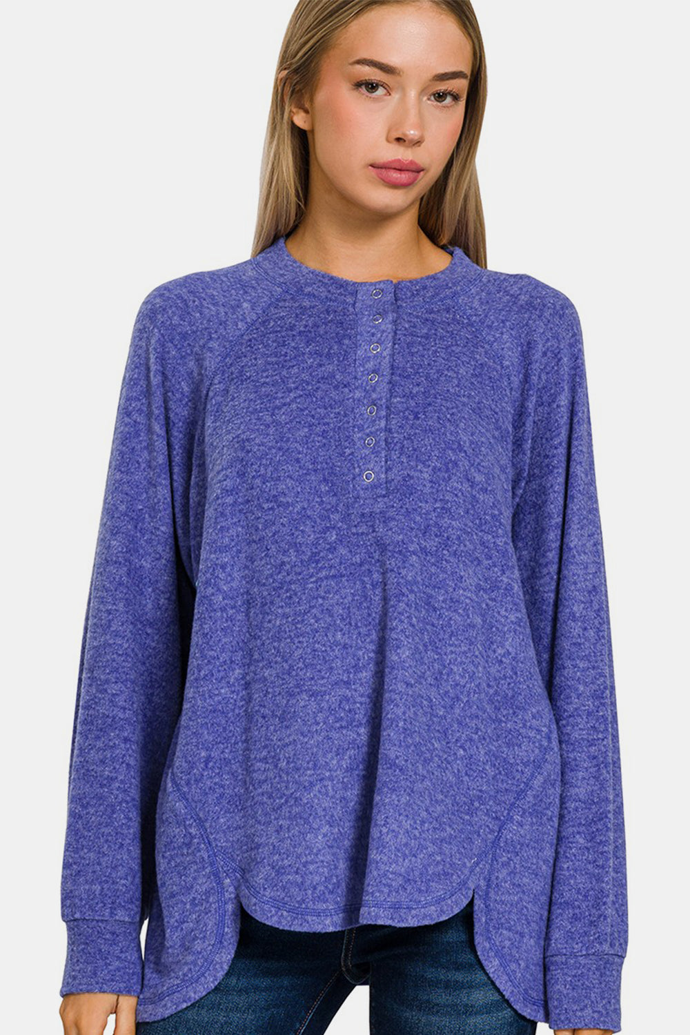 Purple Melange Brushed Aura Sweater front view