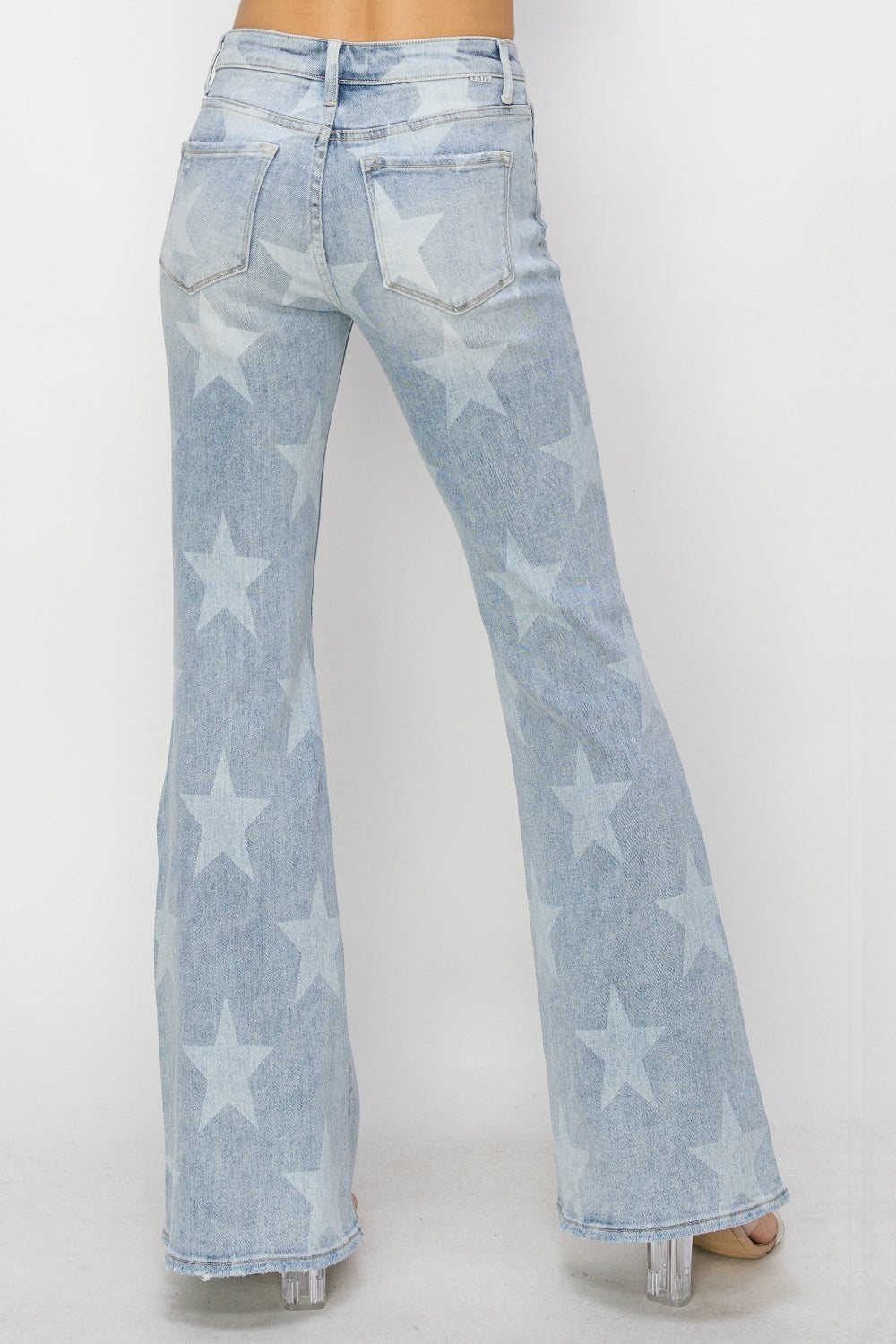 Mid Rise Button Fly Start Print Flare Jeans | Jeans - CHANELIA