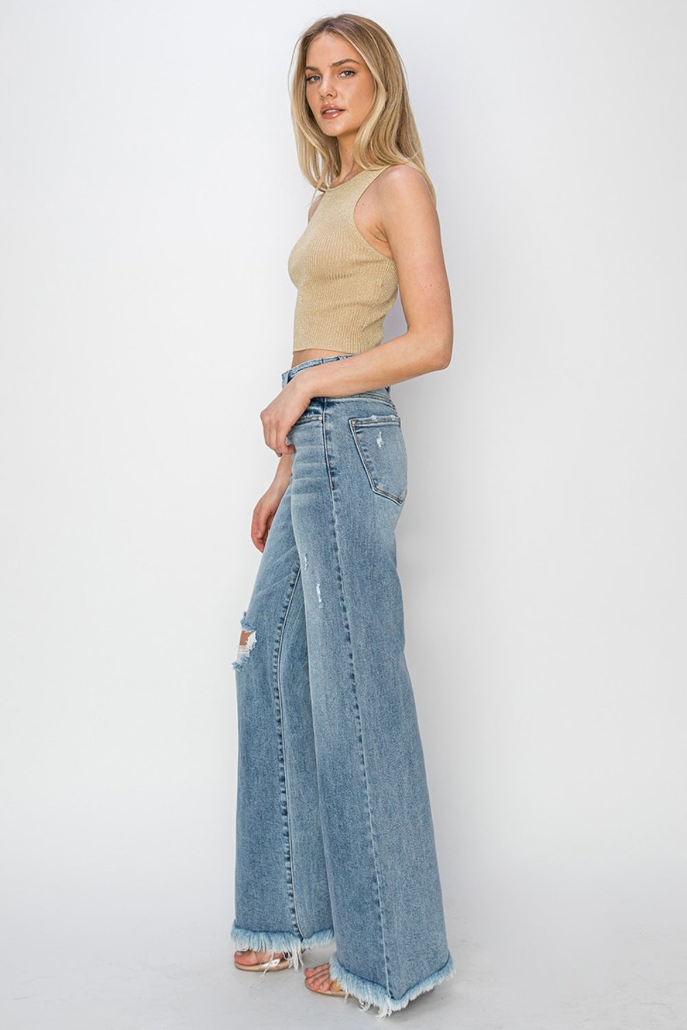 Mid Rise Button Fly Wide Leg Jeans | Jeans - CHANELIA