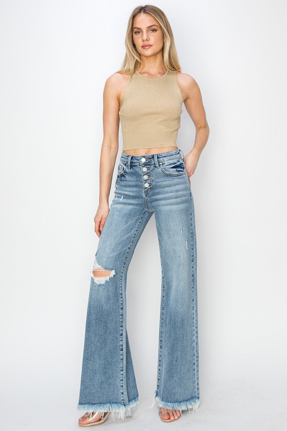 Mid Rise Button Fly Wide Leg Jeans | Jeans - CHANELIA