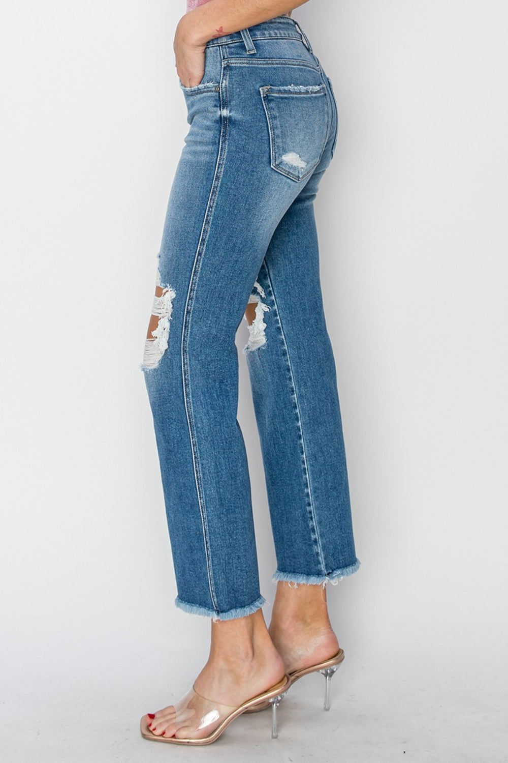 Mid Rise Distressed Cropped Flare Jeans | Jeans - CHANELIA