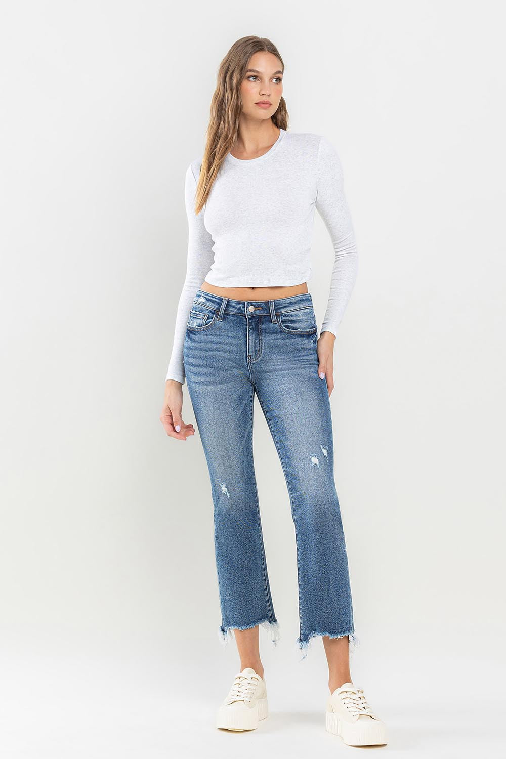 Mid Rise Frayed Hem Jeans | Jeans - CHANELIA