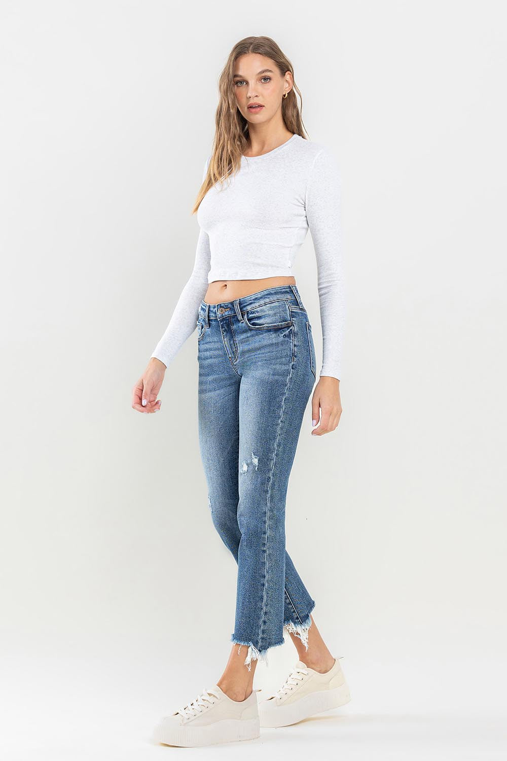 Mid Rise Frayed Hem Jeans | Jeans - CHANELIA