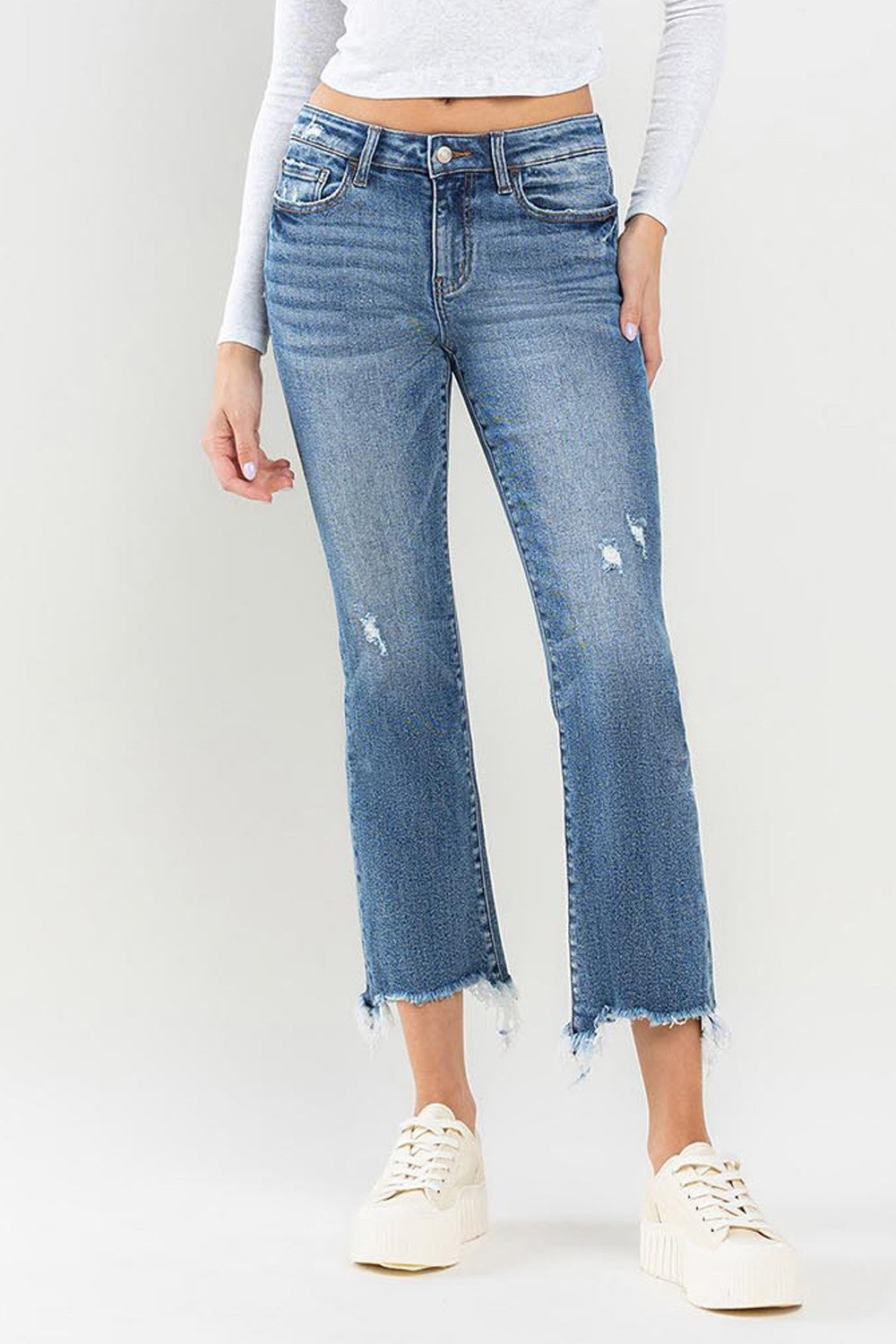 Mid Rise Frayed Hem Jeans | Jeans - CHANELIA