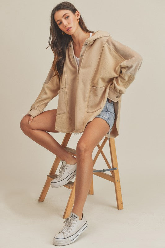 Chic Paloma Snap Hoodie, beige, sustainable, oversized design.