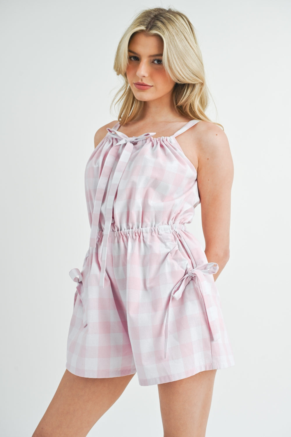 Plaid Sleeveless Button Down Romper | Romper - CHANELIA