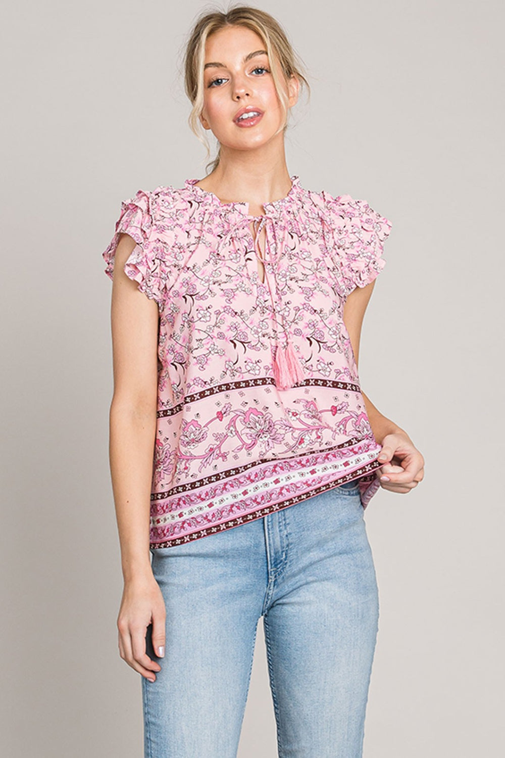 Print Ruffle Sleeve Detail Blouse | Blouse - CHANELIA