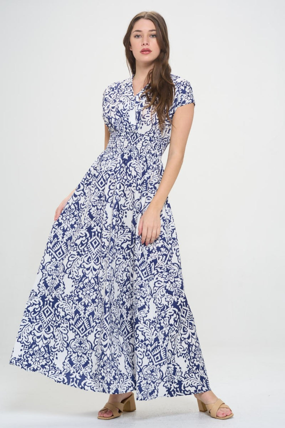 Printed Smocked Waist Maxi Dress | Dress - CHANELIA