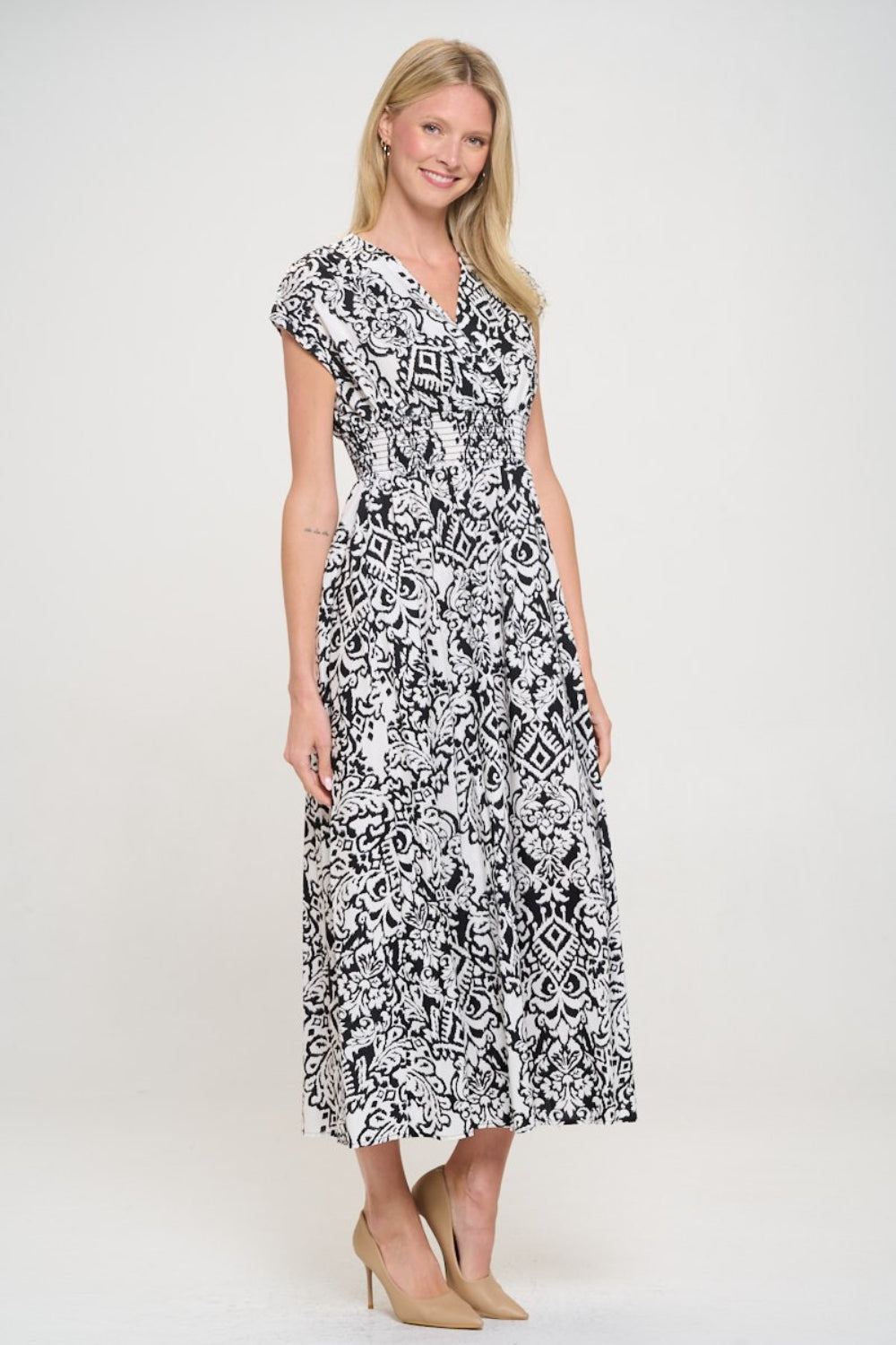 Printed Smocked Waist Maxi Dress | Dress - CHANELIA