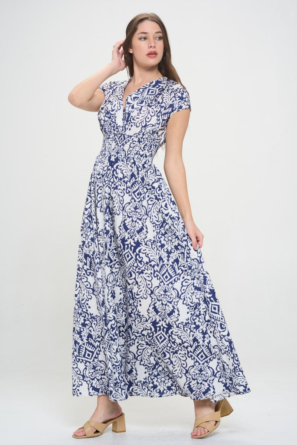 Printed Smocked Waist Maxi Dress | Dress - CHANELIA