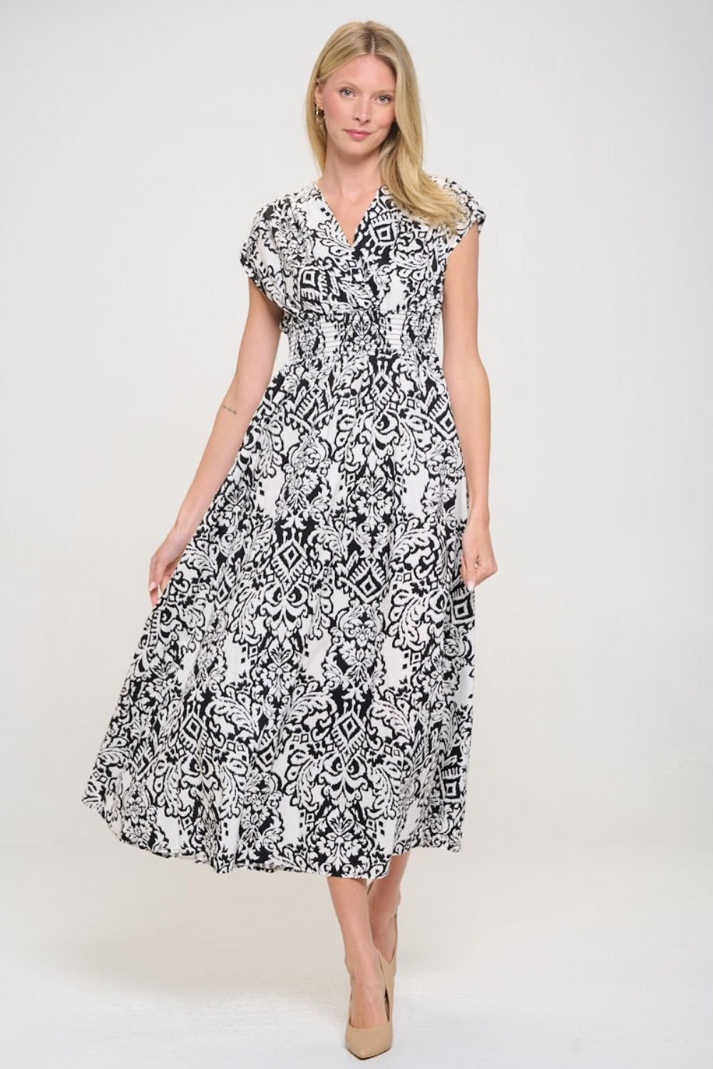 Printed Smocked Waist Maxi Dress | Dress - CHANELIA