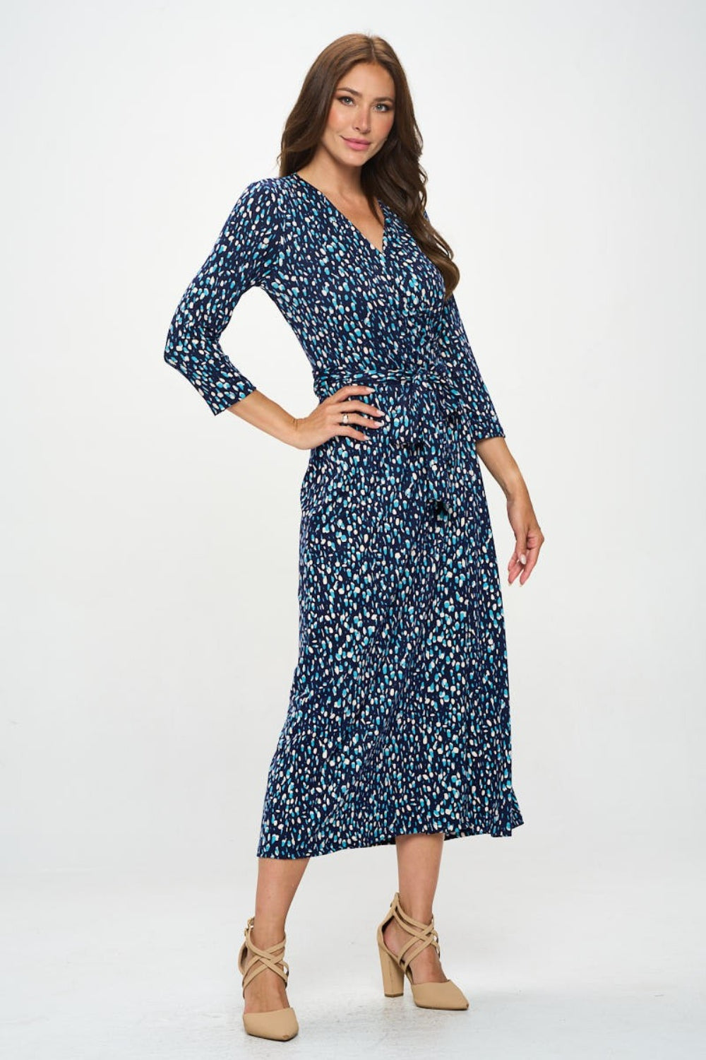 Printed Tie Front Surplice Midi Dress | Dress - CHANELIA