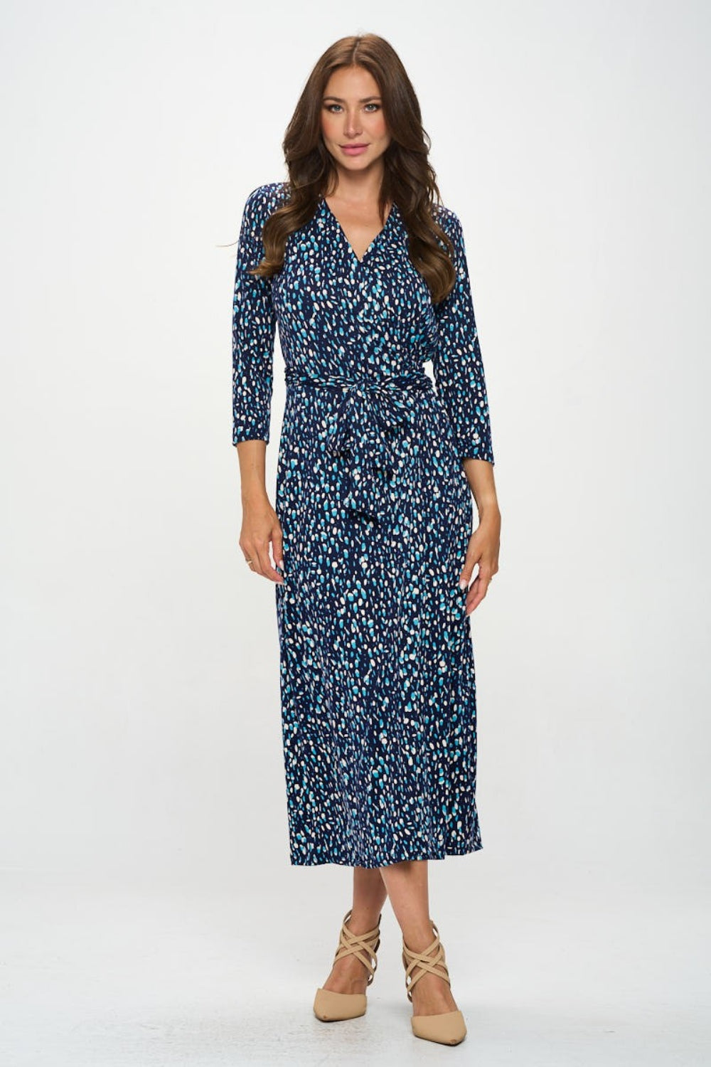 Printed Tie Front Surplice Midi Dress | Dress - CHANELIA