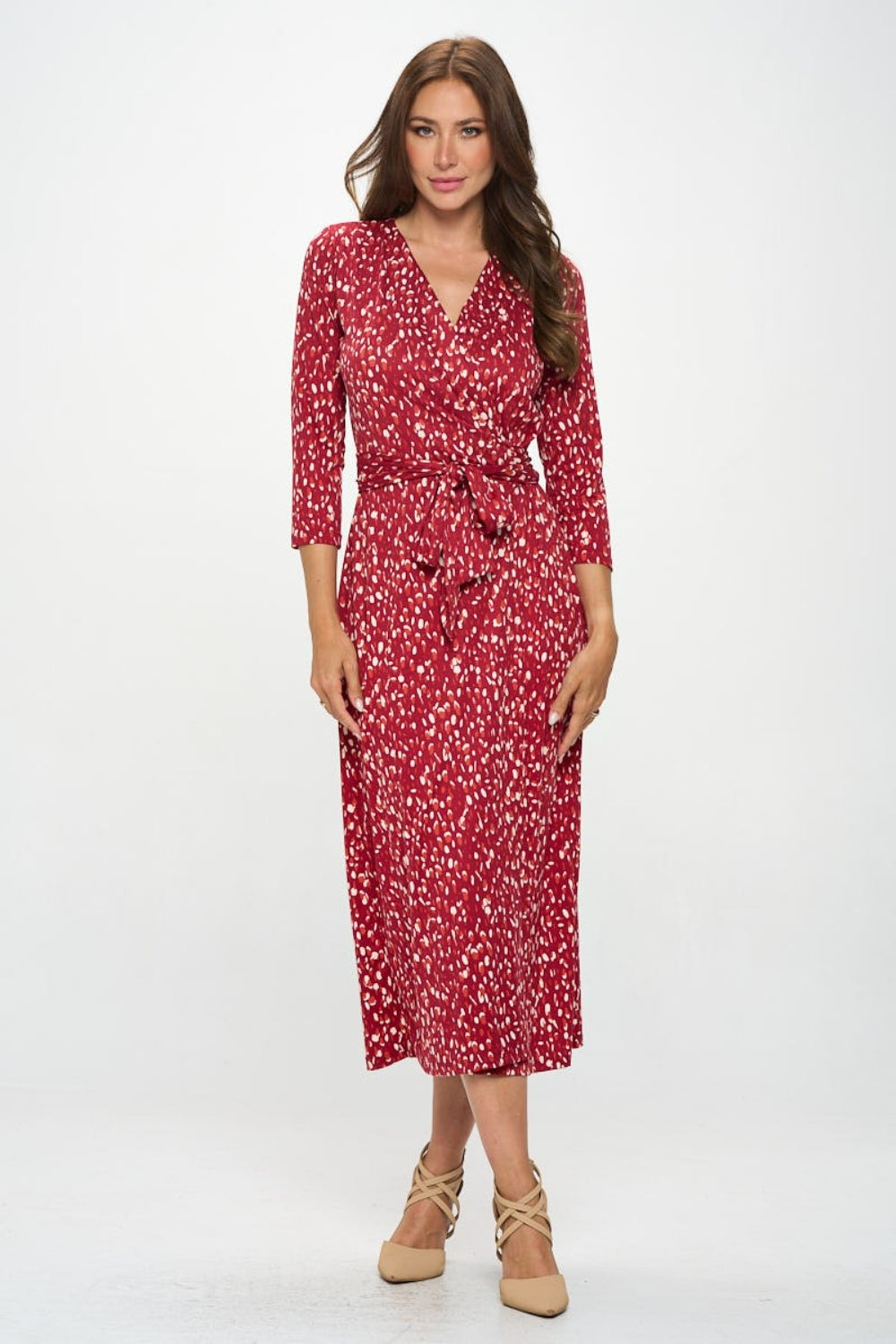 Printed Tie Front Surplice Midi Dress | Dress - CHANELIA