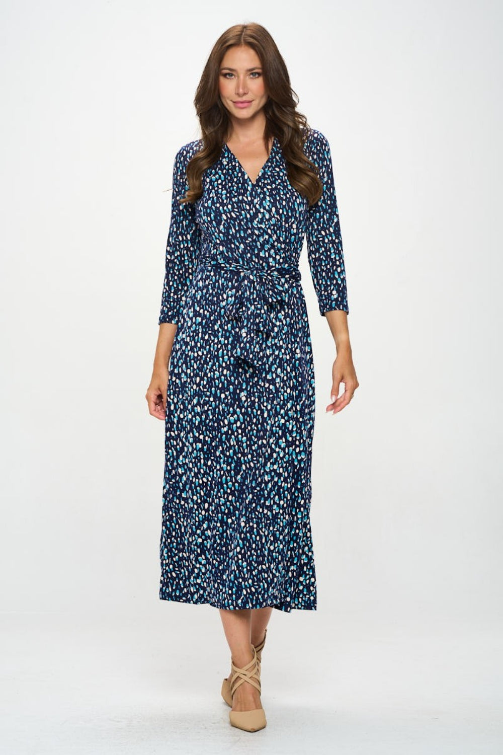 Printed Tie Front Surplice Midi Dress | Dress - CHANELIA