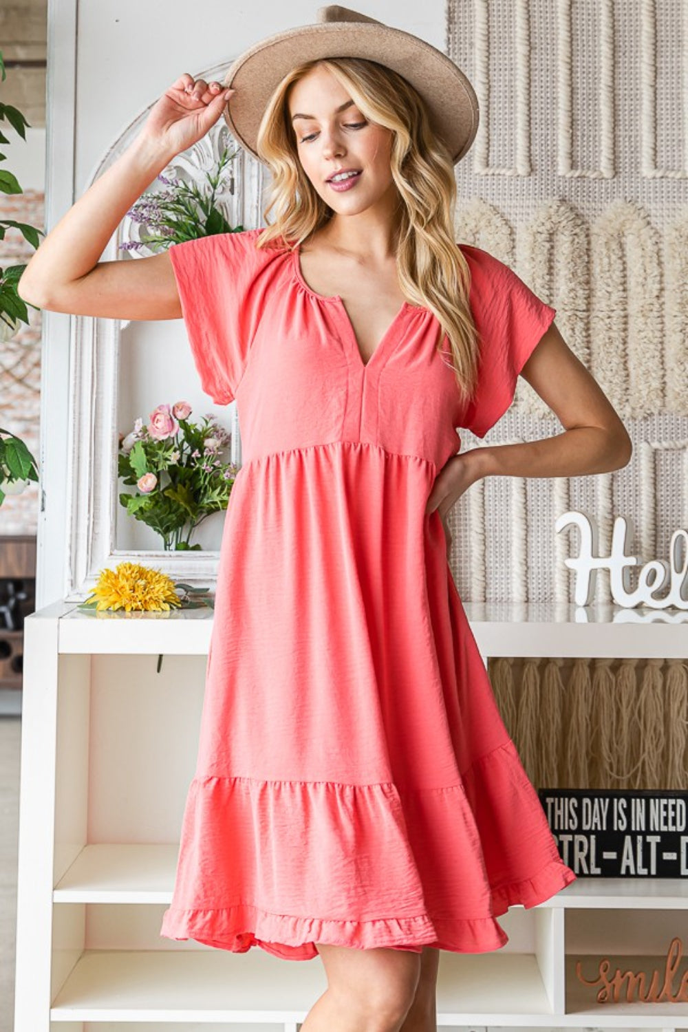 Ruffled Notched Cap Sleeve Dress | Dress - CHANELIA