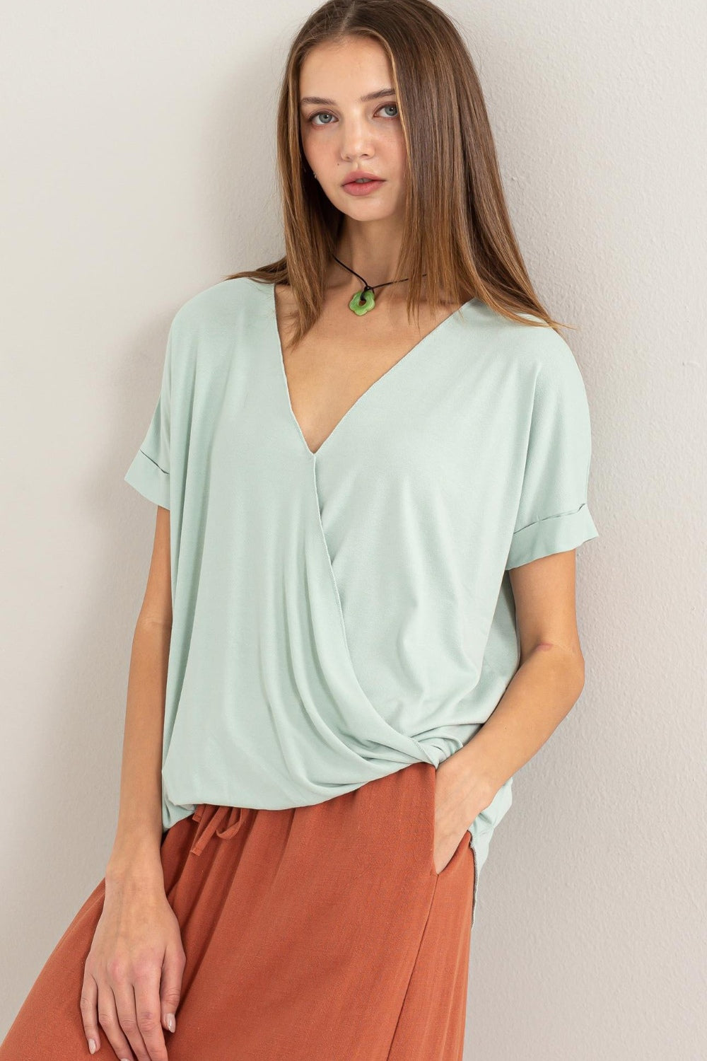 Short Sleeve Surplice Top | Top - CHANELIA